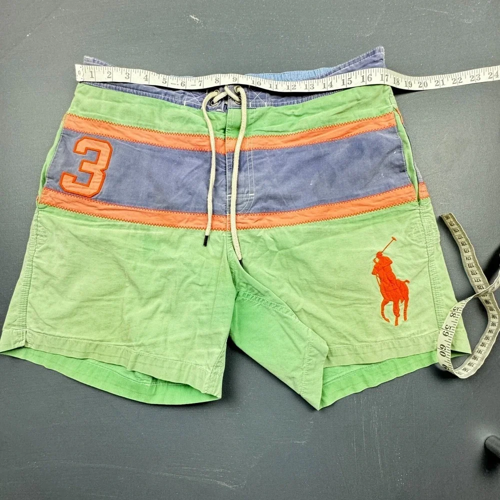 Polo Ralph Lauren Men's Medium Multicolor Striped Big Pony Swim Trunks Lined USA
